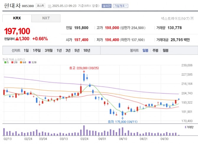 현대차 주가 추이. 자료=네이버페이 증권