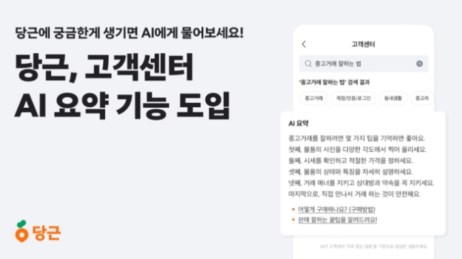 당근은 고객센터 요약 기능 등 AI를 기반으로 사용자 경험(UX)을 높이는 기술을 빠르게 적용 중이다. 현재 시세 조회, 카테고리 자동 추천 등 다방면에 AI 기술이 적용돼 있다. 이미지=당근