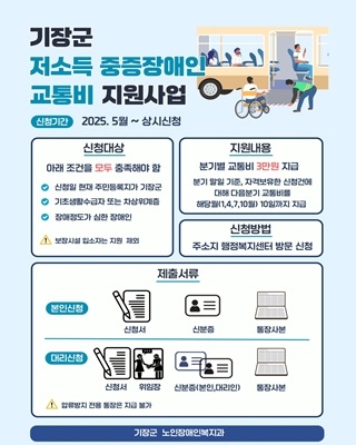 기장군 저소득 중증장애인 교통비 지원사업 안내 포스터. 사진=기장군