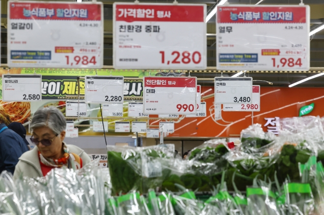 서울 서초구 하나로마트 양재점에 배추, 당근, 대파 등 농산물이 진열돼 있다. 사진=연합뉴스 