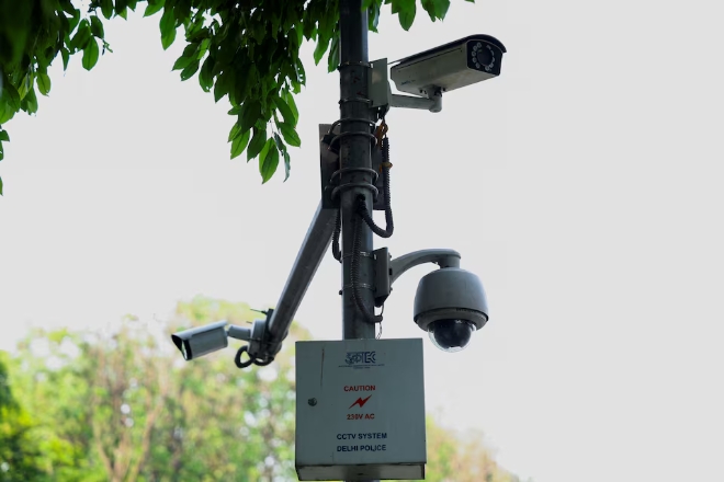 지난 21일(현지시각) 인도 뉴델리 시내 거리 곳곳에 설치된 CCTV 카메라. 인도 정부는 최근 CCTV 장비의 보안 강화를 위해 모든 제조업체에 소스코드와 하드웨어·소프트웨어 제출을 의무화하는 정책을 시행했다. 사진=로이터