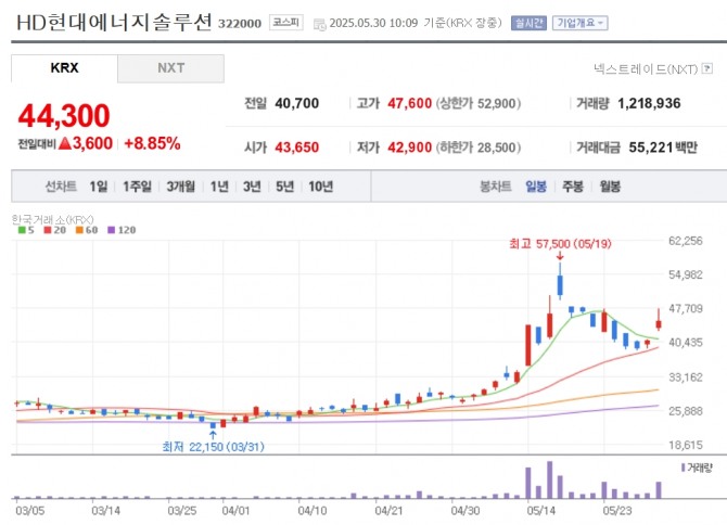 HD현대에너지솔루션 주가 추이. 자료=네이버페이 증권