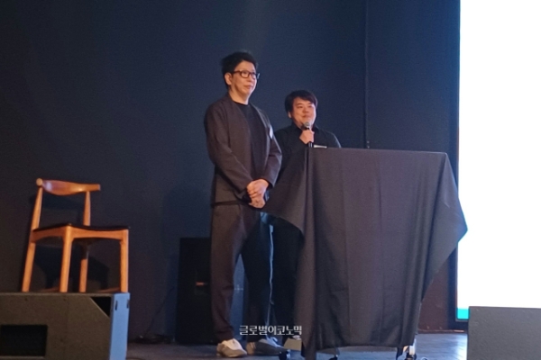 비비온의 아카시 코사쿠 대표(왼쪽)와 최준혁 해외 사업 담당이 회사에 대해 소개하고 있다. 사진=이원용 기자