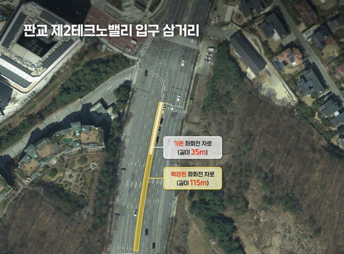 판교 제2테크노밸리 입구 삼거리 차로 확장 모습. 자료=성남시