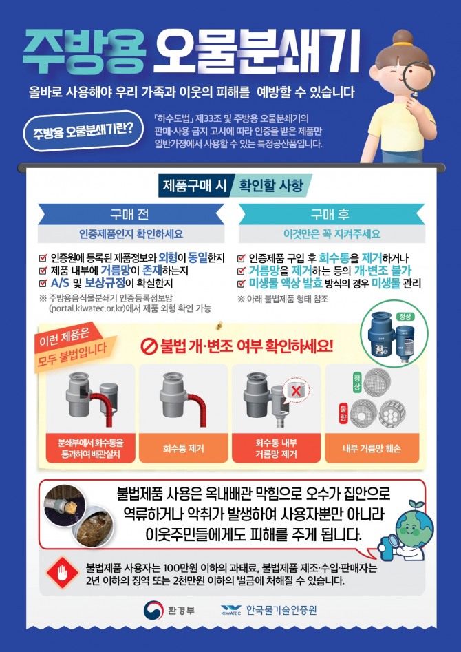 불법 주방용 오물분쇄기 유통·사용 단속 안내 포스터. 자료=안산시