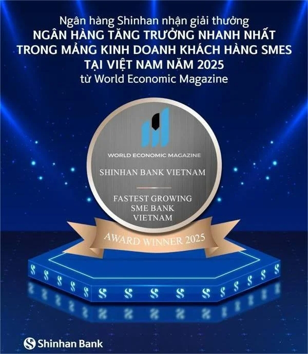 신한은행 베트남, 2025년 6월 2일 호치민시 세계경제매거진(World Economic Magazine)으로부터 '2025년 가장 빠르게 성장하는 베트남 중소기업' 상 수상. 사진=신한은행.