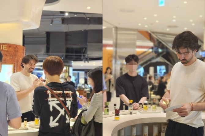 오르메 창업자 밥티스트가 롯데월드타워 매장에서 열린 오르메 엑스트레 라인업 프라이빗 시향회에 직접 참석했다. 사진＝SE international