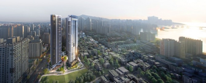 대우건설이 지난 22일 2305억원 규모의 부산 수영구 광안동 재건축 공사를 수주했다. 부산 광안동 '푸르지오 오셔니티' 조감도. 사진=대우건설 
