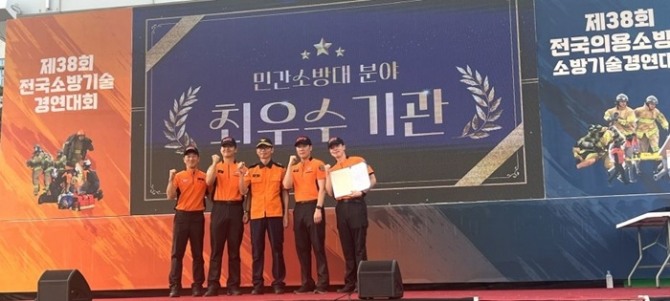지난 16일 충남 공주 중앙소방학교에서 열린 2025년 전국 소방기술경연대회에서 김포공항 소방구조대가 민간소방분야 최우수상을 수상했다. 사진=한국공항공사