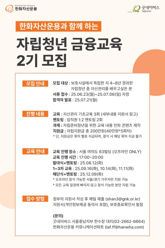 2025 자립청년 금융교육 2기 포스터. 사진=한화자산운용
