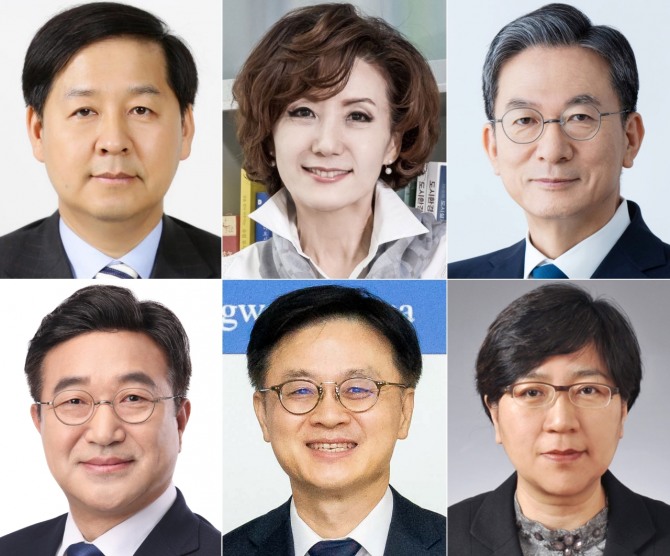 통령실은 29일 강훈식 대통령비서실장의 브리핑을 통해 이재명 대통령의 장관급 추가 인선을 발표했다. 사진 왼쪽 위부터 구윤철 기획재정부 장관 후보자, 이진숙 교육부 장관 후보자, 정성호 법무부 장관 후보자. 사진 왼쪽 아래부터 윤호중 행정안전부 장관 후보자, 김정관 산업통상자원부 장관 후보자, 정은경 보건복지부 장관 후보자. 사진=연합뉴스