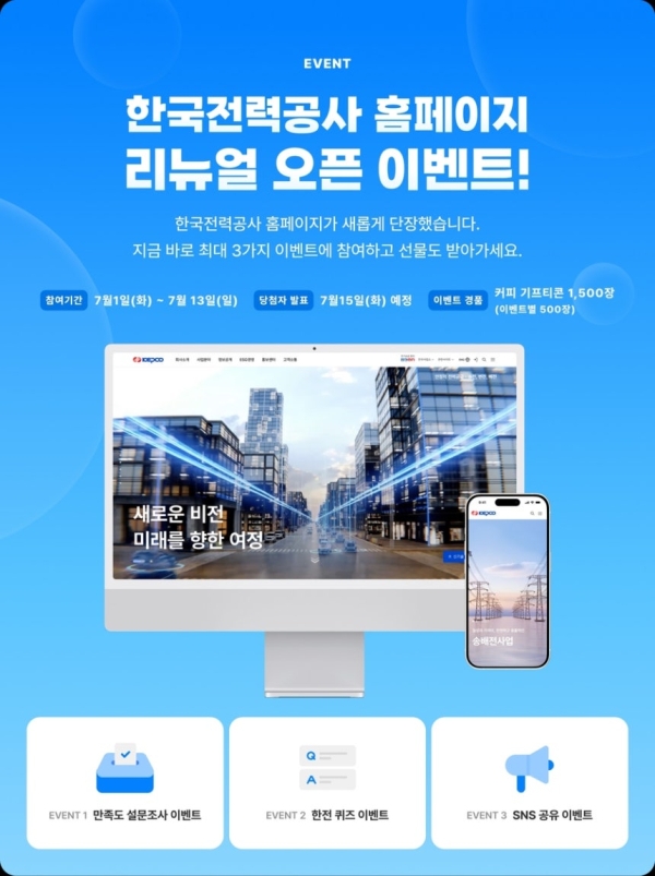 한국전력이 고객 중심의 디지털 서비스 경쟁력 강화를 위해 공식 홈페이지를 10년 만에 새롭게 단장했다. 이미지=한전