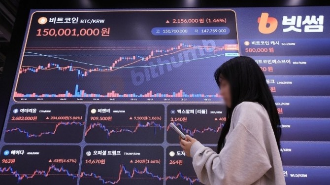 지난 6월 10일 서울 강남구 빗썸 전광판에 비트코인을 비롯한 가상화폐 시세가 게시돼 있다.  사진=연합뉴스