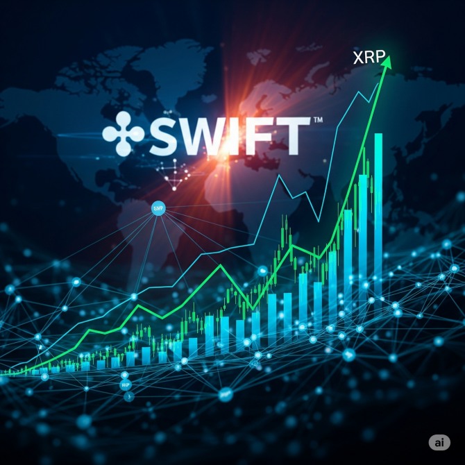 암호화폐 전문매체 더크립토베이직이 국제은행간통신망(SWIFT)이 리플 XRP를 유동성 계층으로 채택할 경우 XRP 가격이 어떨게 될 것인지를 챗GPT를 통해 분석했다. 사진=구글 AI 제미나이 생성