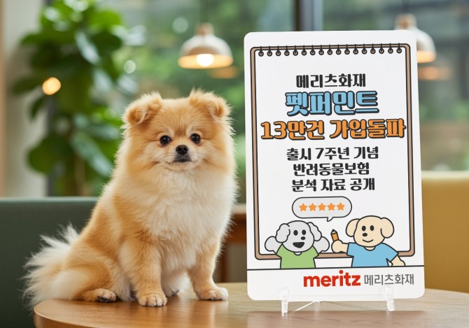 메리츠화재가 반려동물 보험 전용 브랜드 ‘펫퍼민트’ 출시 7주년을 맞아 누적 가입 현황과 보험금 지급 데이터를 공개했다. 사진=메리츠화재 제공.