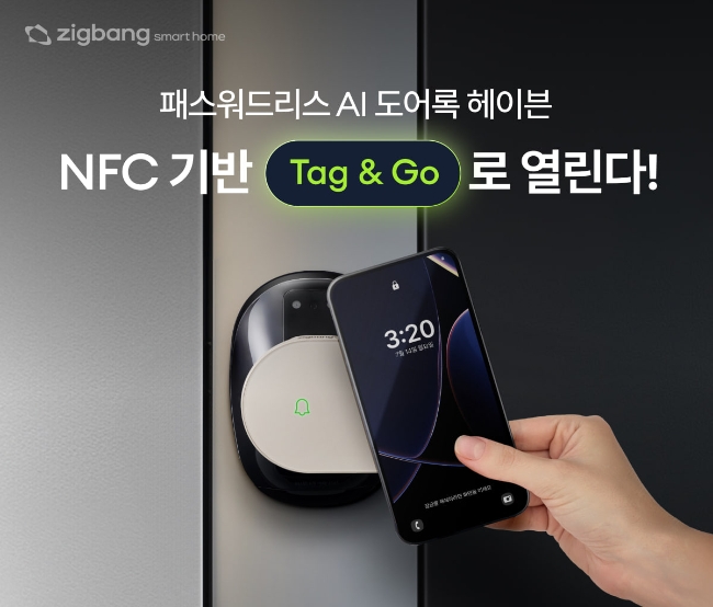 프롭테크 기업 직방이 지난 30일 스마트 도어록 '헤이븐'에 NFC 기반 출입 기능 'Tag & Go'를 도입했다고 밝혔다. 이미지=직방 