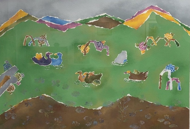 오리가족 나들이, 53.0x45.5cm, 동판