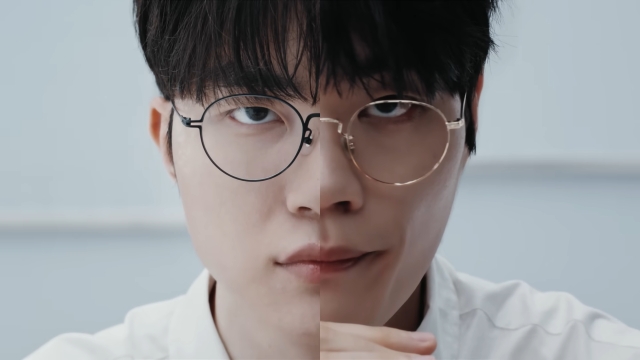 페이커와 윙의 얼굴을 반씩 섞은 장면. 사진=삼성전자 유튜브 캡처