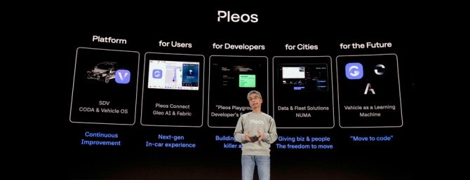 송창현 현대차·기아 AVP 본부 사장이 지난 3월 소프트웨어 비전 행사 'Pleos 25'에서 차량 플랫폼 개발부터 모빌리티 서비스 및 솔루션에 이르는 현대차그룹의 소프트웨어 브랜드 Pleos를 소개하고 있다. 사진=현대차그룹