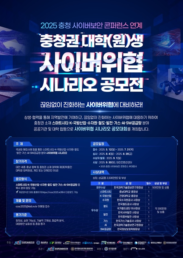 국가철도공단은 국민의 안전과 직결되는 철도시스템의 사이버위협에 대비하고자 충청권 대학(원)생을 대상으로 진행한 ‘2025 사이버위협 시나리오 공모전’의 최종 수상작을 선정했다. 이미지=국가철도공단