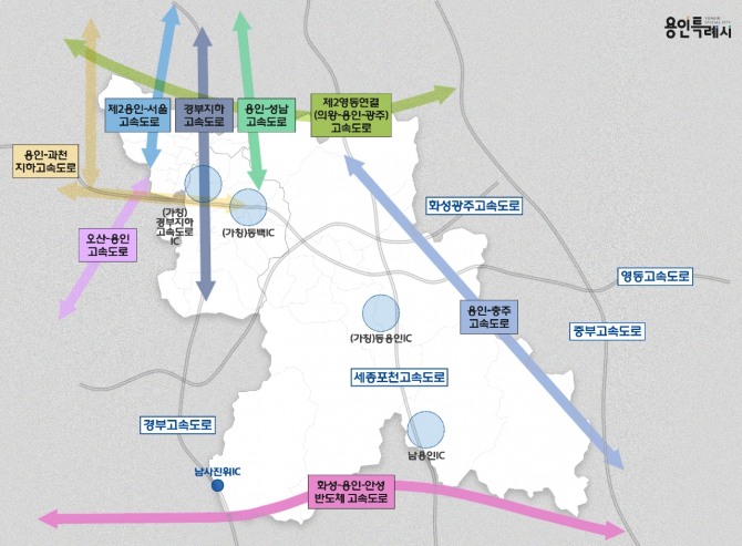 용인특례시에서 추진되고 있는 8개 고속도로와 4개 나들목(IC) 위치도.  자료=용인특례시