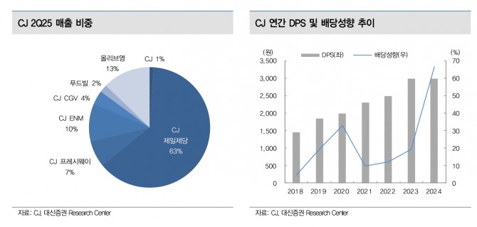CJ 투자 지표. 자료=대신증권