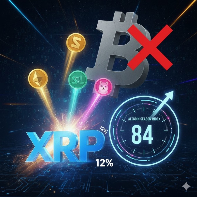 리플 XRP, 이더리움, 솔라나, 도지코인이 급등하면서 알트코인 시즌 지수가 84로 치솟았다.사진=구글 AI 제미나이 생성