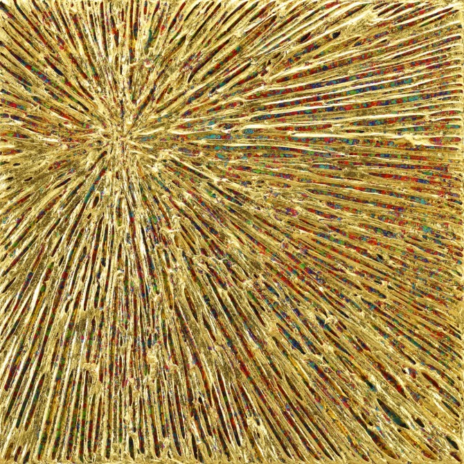 Light meets light, Mixed media & 24K Pure gold leaf, 38x38cm, 2024