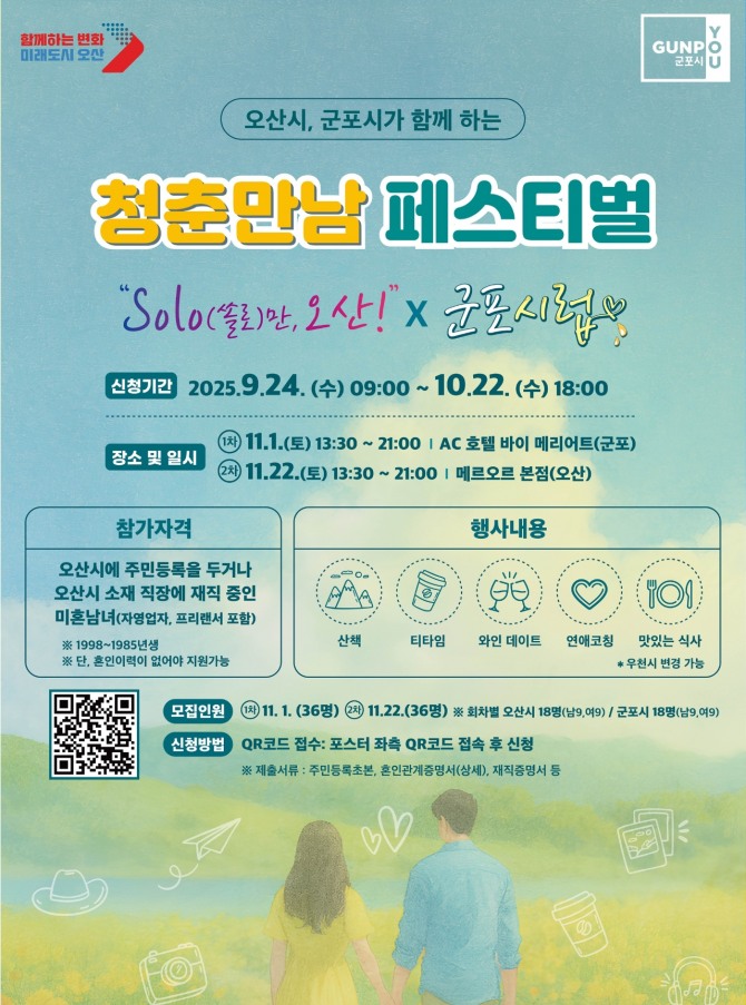  ‘청춘만남 페스티벌 – SOLO만 오산×군포시럽’행사 포스터. 자료=오산시