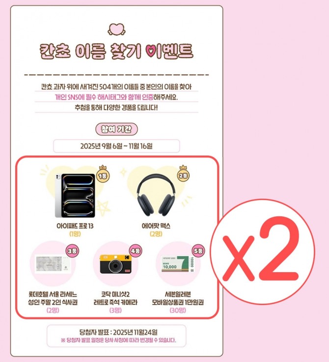 롯데웰푸드 칸쵸 ‘내 이름을 찾아라’ 경품 2배 확대 사진=롯데웰푸드
