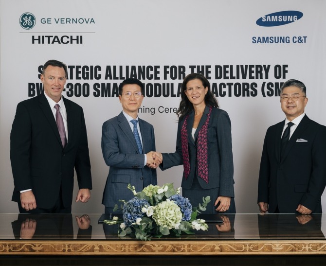 삼성물산은 지난 6일 스웨덴 스톨홀름에서 GVH(GE Vernova Hitachi Nuclear Energy)와 유럽·동남아·중동 지역의 SMR 전략적 파트너십을 체결했다. 사진=뉴시스