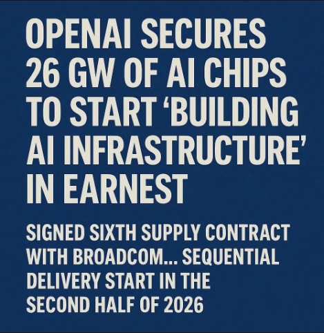 오픈AI가 브로드컴과 맞춤형 AI 연산칩 6GW 추가 공급계약을 맺어, 엔비디아·AMD와 더불어 올해만 세 건의 계약으로 총 26GW를 확보했다. 이미지=GPT4o