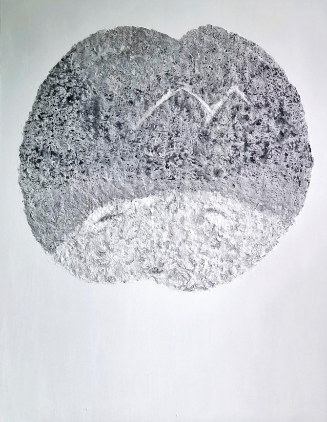 피리 부는 사과, 116.8 x 91.0cm, mixed media on canvas, 2025