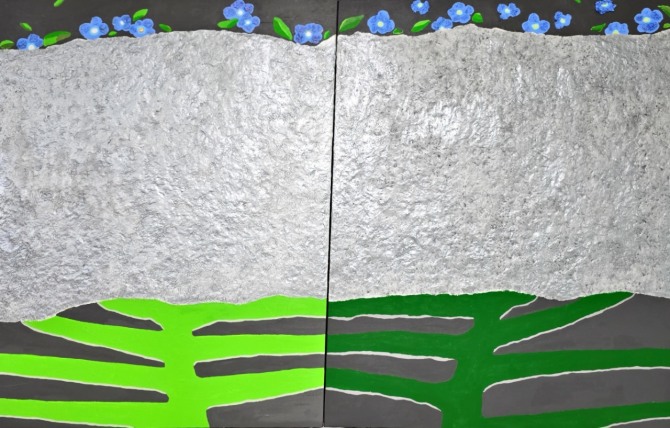 피리 부는 사과, 116.8 x 182.0cm, mixed media on canvas, 2025