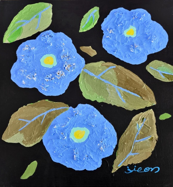 피리 부는 사과, 38 x 38cm, mixed media on canvas, 2025