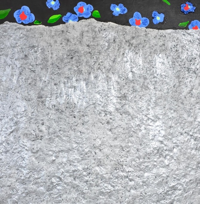 피리 부는 사과, 38 x 38cm, mixed media on canvas, 2025