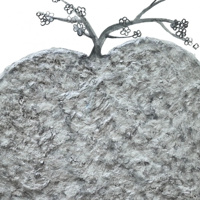 피리 부는 사과, 38 x 38cm, mixed media on canvas, 2025