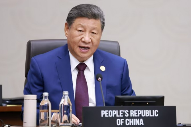 시진핑 중국 국가주석이 2025년 11월 1일 대한민국 경주에서 열린 아시아태평양경제협력체(APEC) 정상회의에서 연설하고 있다. 사진=연합뉴스