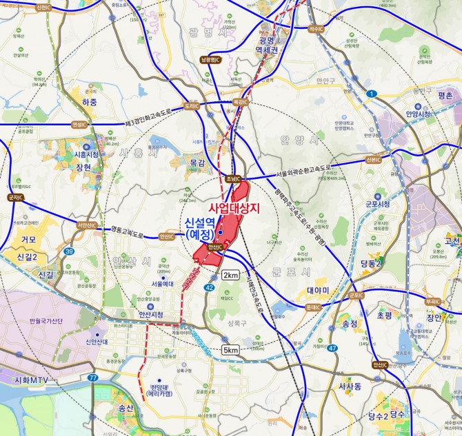 안산시 장상신도시 착공’예상 위치도. 자료=안산도시공사