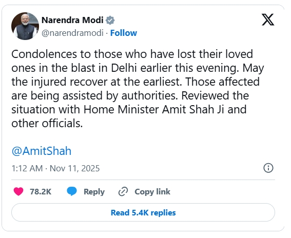 나렌드라 모디 총리는 사건 발생 직후 상황 보고를 받고 대응 방안을 점검했다. 사진=모디 총리의 X 계정