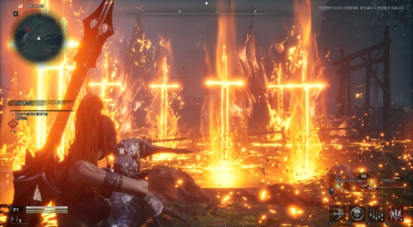 '이블베인' 지스타 시연 버전 중 '검의 무덤' 스킬을 활용하는 모습. 사진=넷마블