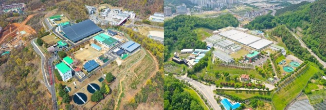 안산정수장(왼쪽 사진)·연성정수장(오른쪽 사진) 전경. 사진=안산시