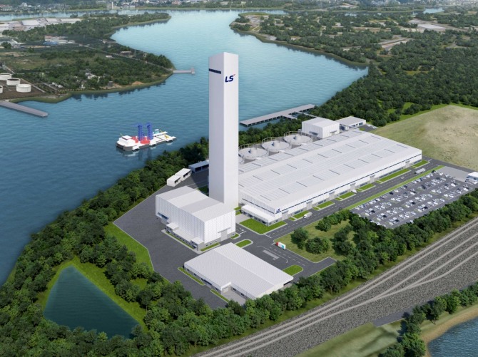 LS전선 미국 자회사 LS그린링크가 버지니아주 체서피크에 건설 중인 해저케이블 공장의 조감도. 39만6700㎡ 규모 부지에 7만㎡ 생산시설과 201m 초고압 케이블 생산타워, 전용 항만까지 갖춘 미국 최대 규모 설비로 조성된다. 사진=LS전선 