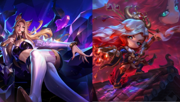 '해방된 K/DA 팝스타 아리(왼쪽)'와 ''미니 핏빛달 미스 포츈' 프레스티지 스킨. 사진=라이엇 게임즈