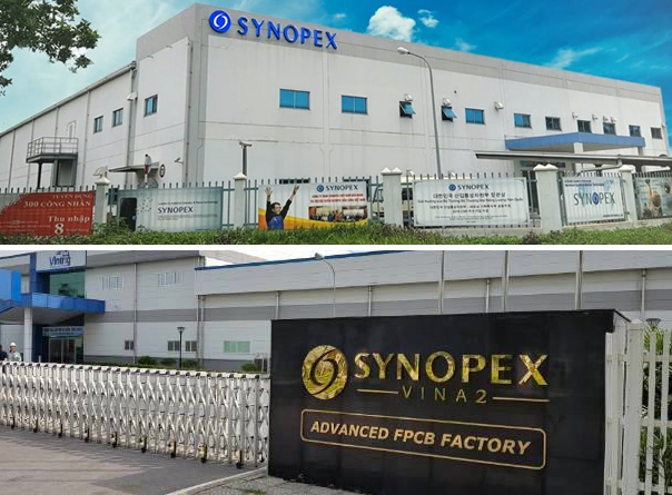 시노펙스 공장 전경과 정문에 있는 회사 로고. 사진=시노펙스