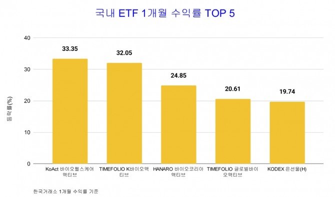 국내 ETF 1개월 수익률 TOP 5  자료=한국거래소