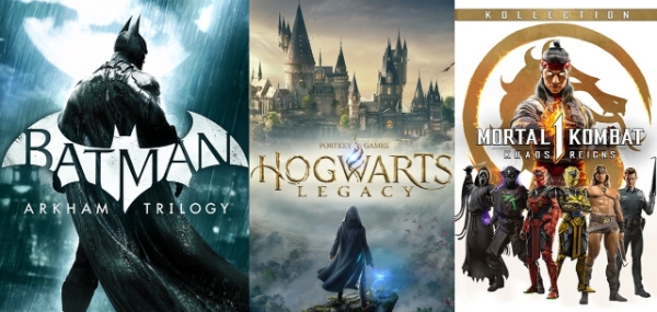 왼쪽부터 '배트맨: 아컴' 3부작과 '호그와트 레거시', '모탈 컴뱃 1' 이미지. 사진=워너브라더스 게임즈