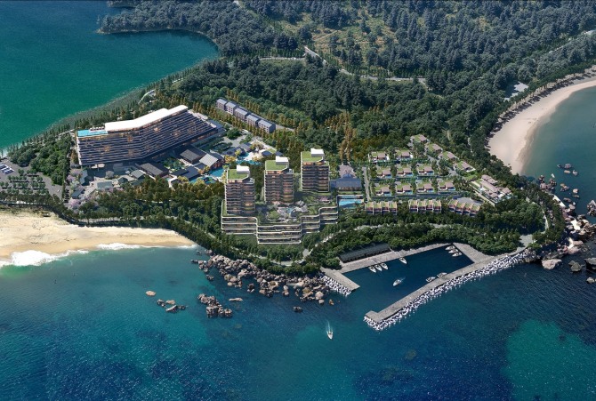 호반그룹은 지난 11일 강원 고성군 현내면 초도리 화진포에서 제22보병사단 초도중대 협의이전 사업 착공식을 개최했다고 12일 밝혔다. 초도중대 이전 사업은 제22보병사단 초도중대가 있던 자리에 화진포 국제 휴양관광지를 조성하는 내용이다. 화진포 국제 휴양관광지 조감도. 사진=호반호텔앤리조트 