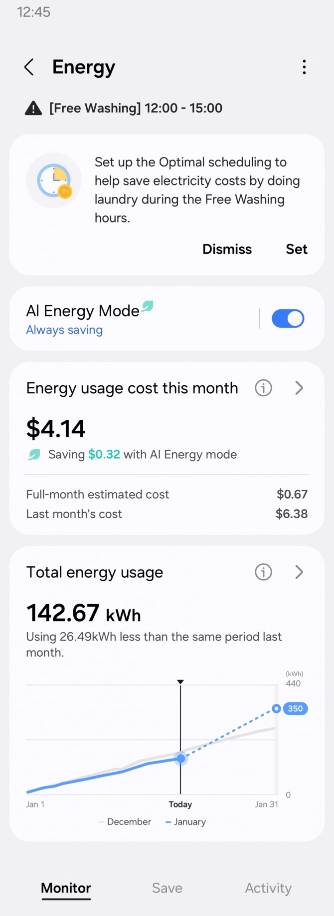 전기요금 혜택이 제공되는 시간에 맞춰 알림을 제공하는 삼성전자 '스마트싱스 에너지' 앱. 이미지=삼성전자