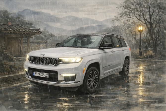 지프 그랜드 체로키 L (AI 배경 편집) 사진=육동윤 글로벌이코노믹 기자